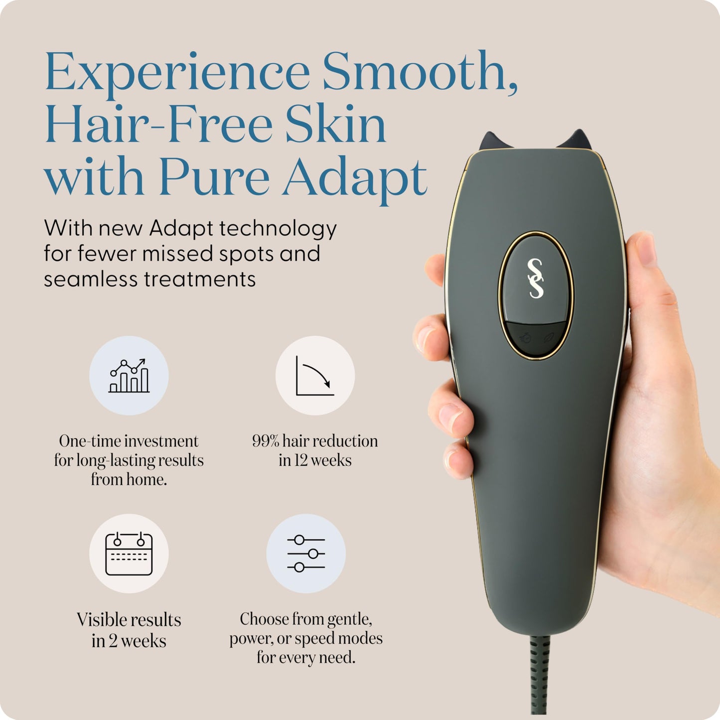 SmoothSkin Pure Adapt IPL, painless, fast results, full body device