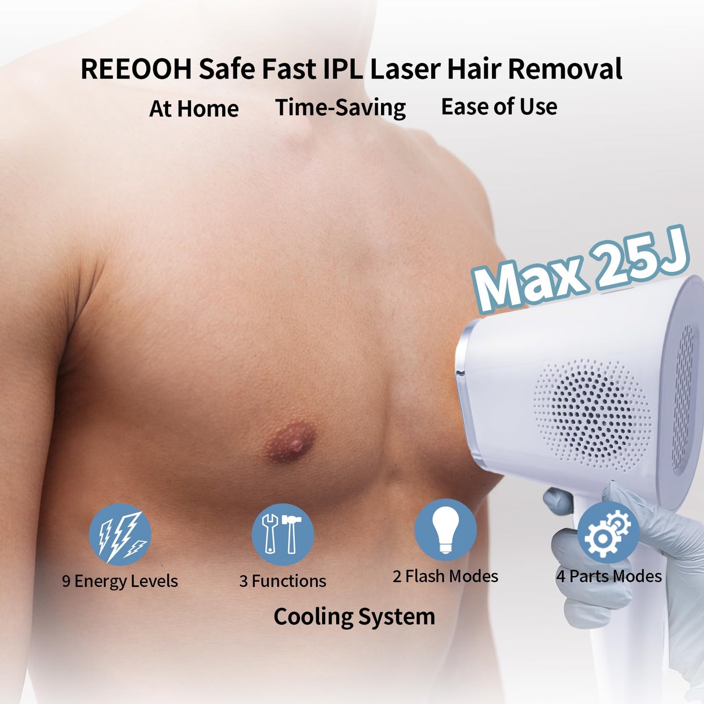 IPL device 9 levels, ice-cooling, painless hair removal for face & body