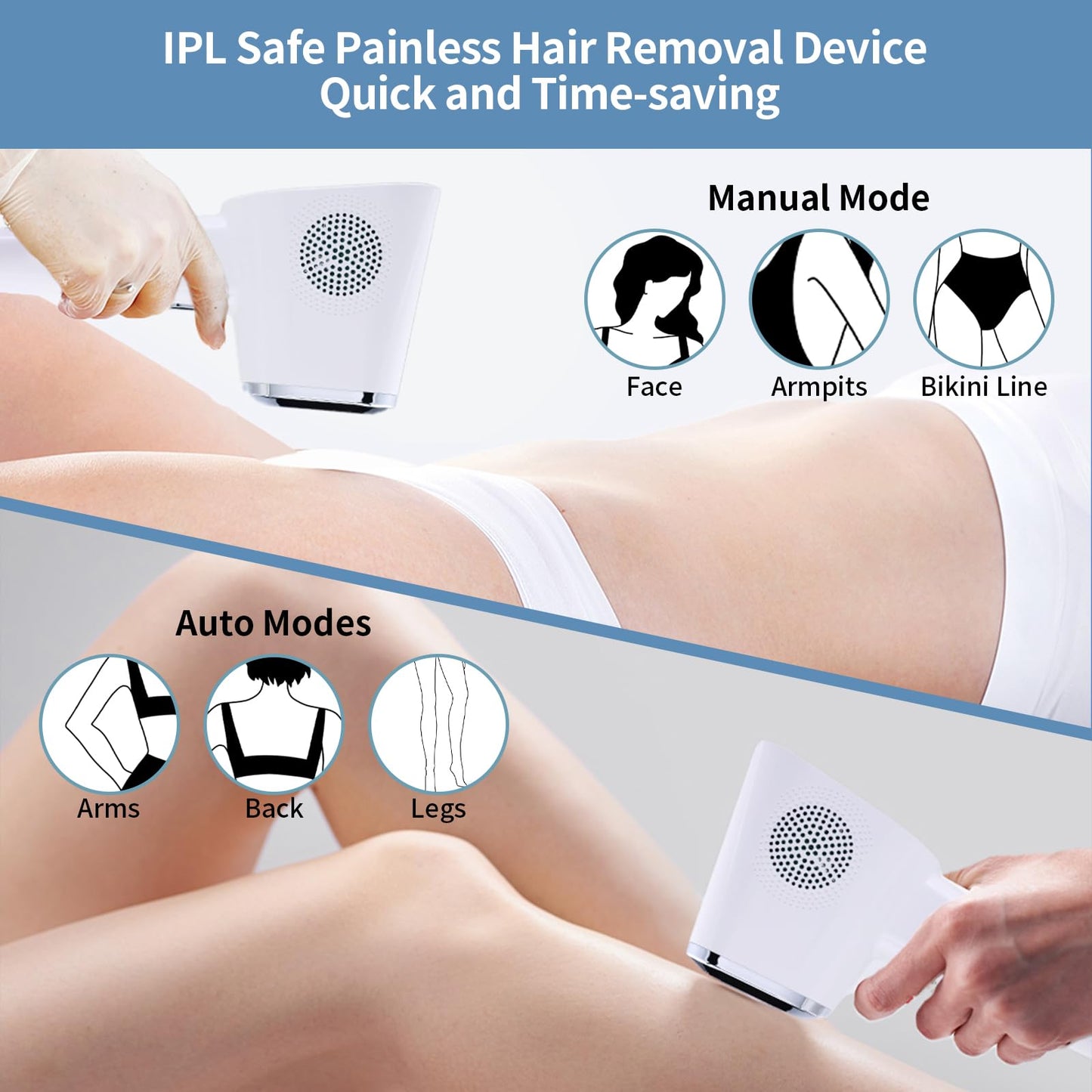 IPL device 9 levels, ice-cooling, painless hair removal for face & body