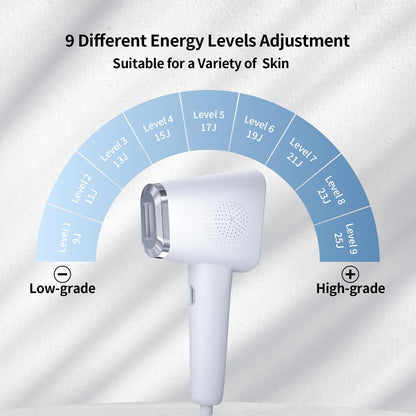 IPL device 9 levels, ice-cooling, painless hair removal for face & body